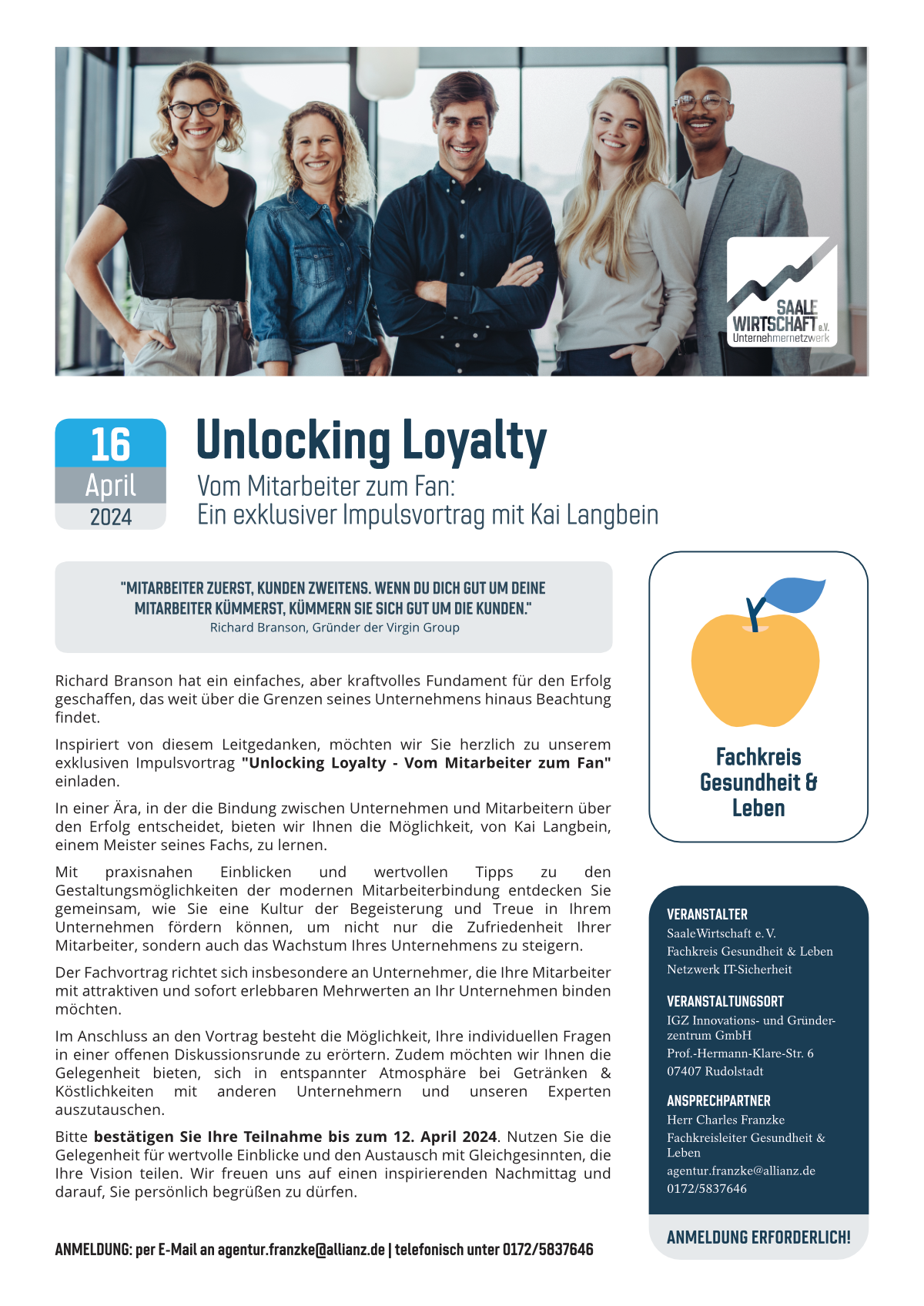 Veranstaltungsblatt "Unlocking Loyalty - Vom Mitarbeiter zum Fan"