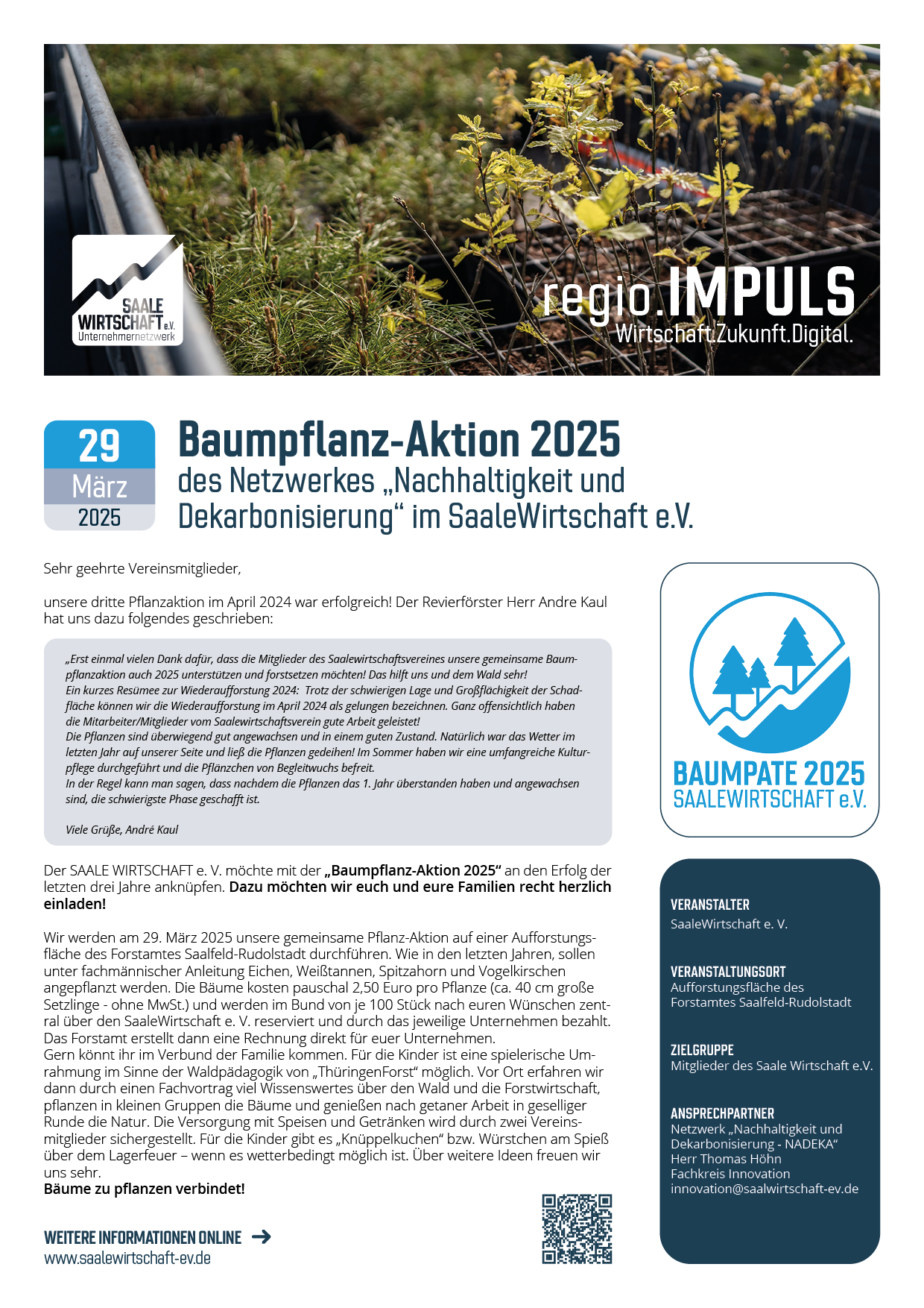 Aktion „Baumpate 2025“ - Veranstaltungsblatt