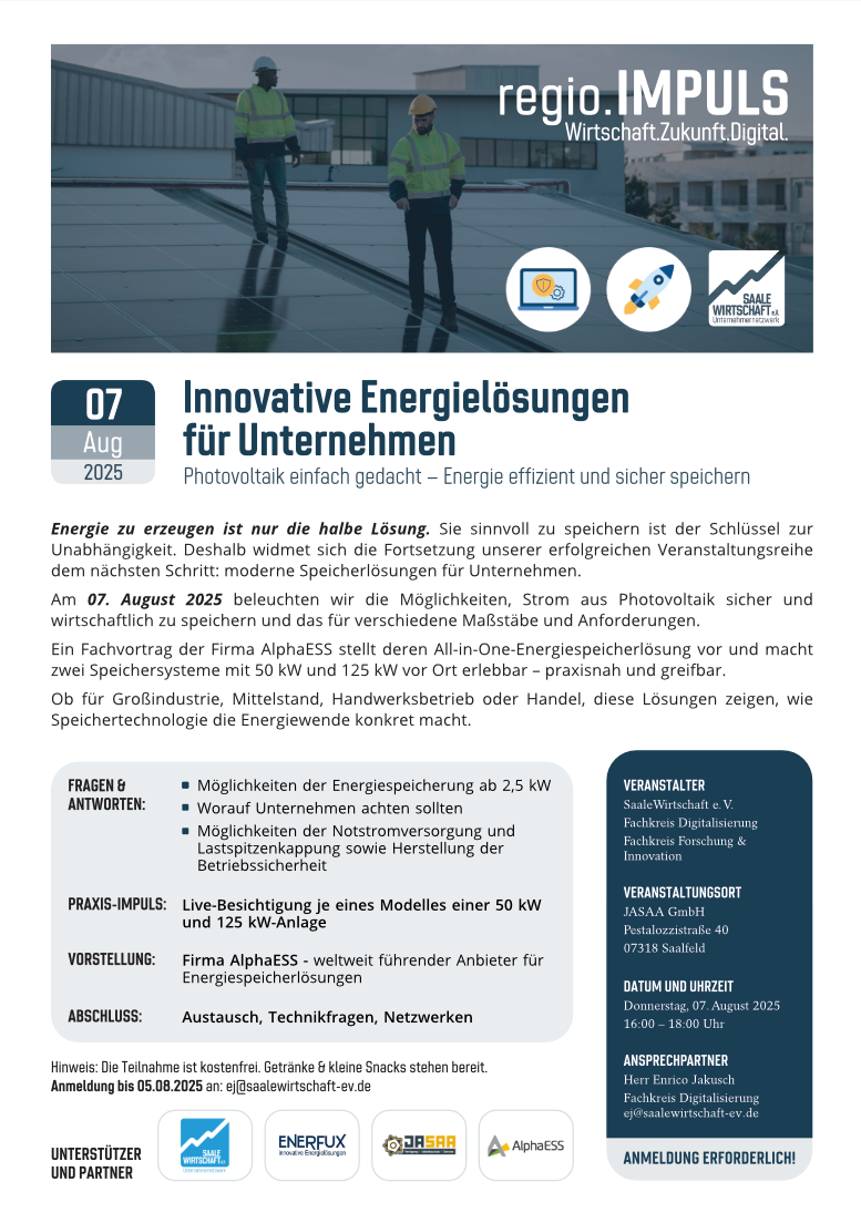 Veranstaltungsblatt "Innovative Energielösungen für  Unternehmen und Eigenheime"